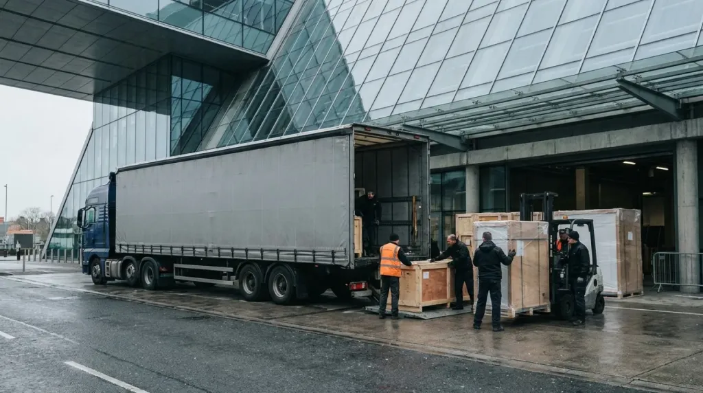 Logistyka targowa: dowóz zabudowy i eksponatów do The Convention Centre Dublin