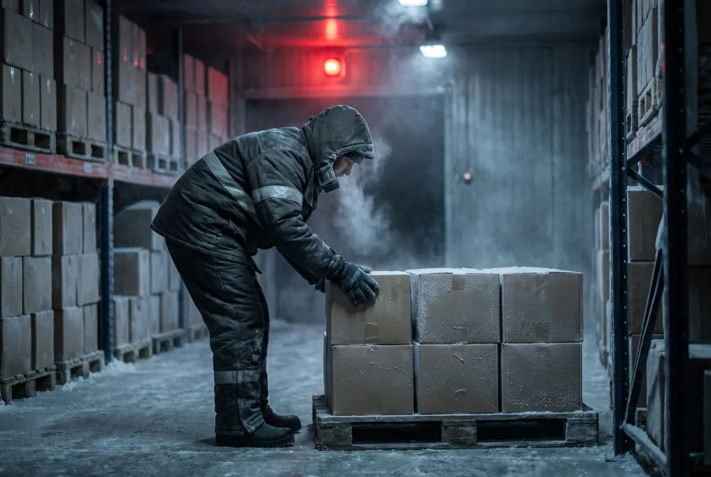 Restacking mrożonego mięsa w minus 18, gdzie nic nie może czekać